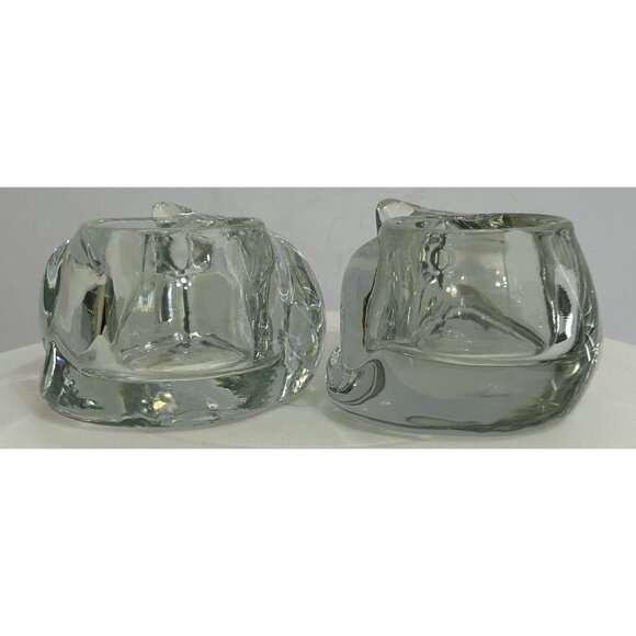 Vintage Sleeping Cat Clear Candle Holder Set Of 2 Indiana Glass Made In U.S.A - Picture 7 of 12